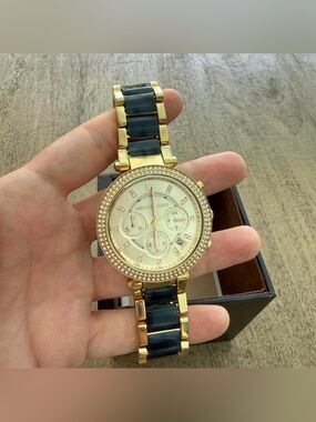 Michael Kors Gold-tone Pavé Crystal Watch with a hue green Links